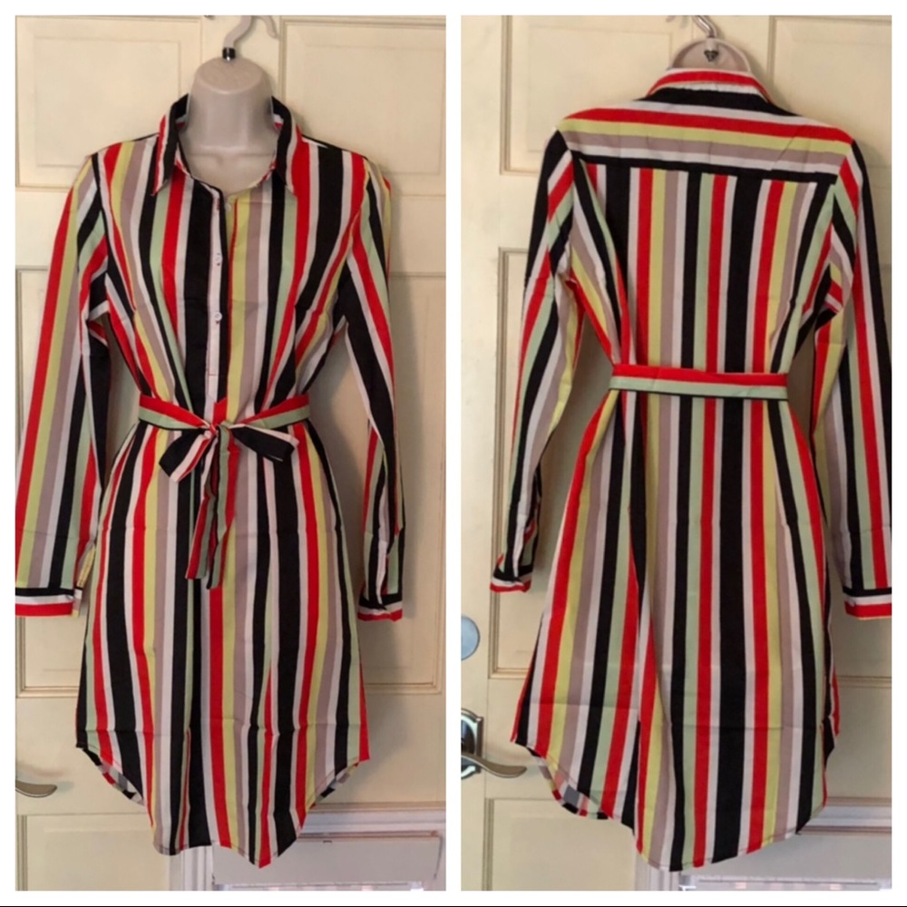 Striped shirt dress with tie - Picture 4 of 7